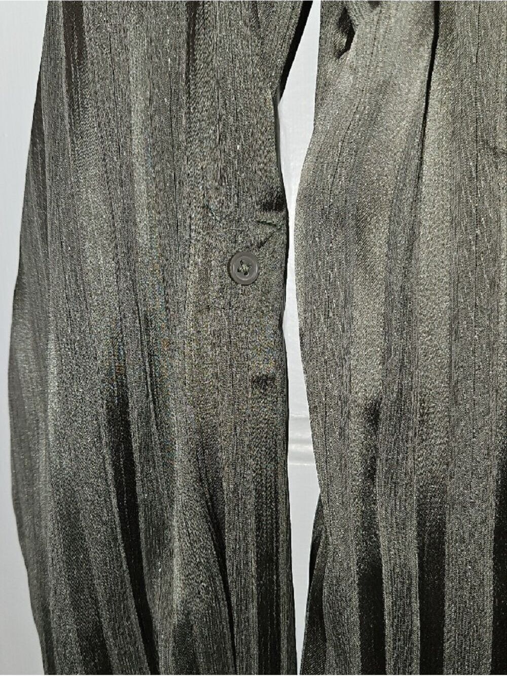 White House Black Market Olive Sheer Stripe Button Front Shirt - Picture 4 of 7